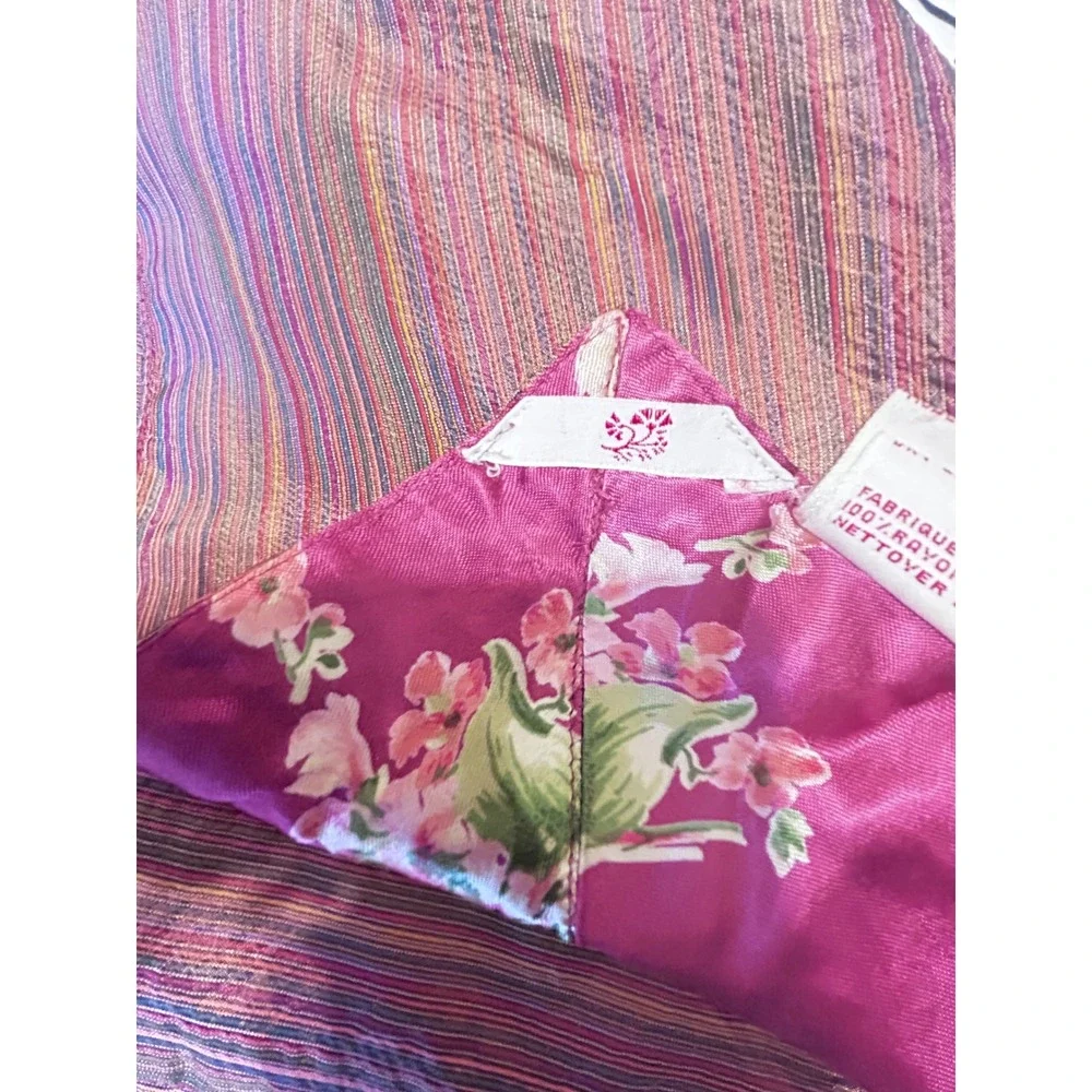 April Cornell Auberge Collection Pink Floral Striped Square Tablecloth Rayon